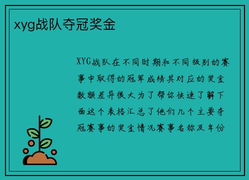 xyg战队夺冠奖金